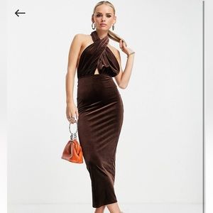 ASOS Petite velvet halter dress
